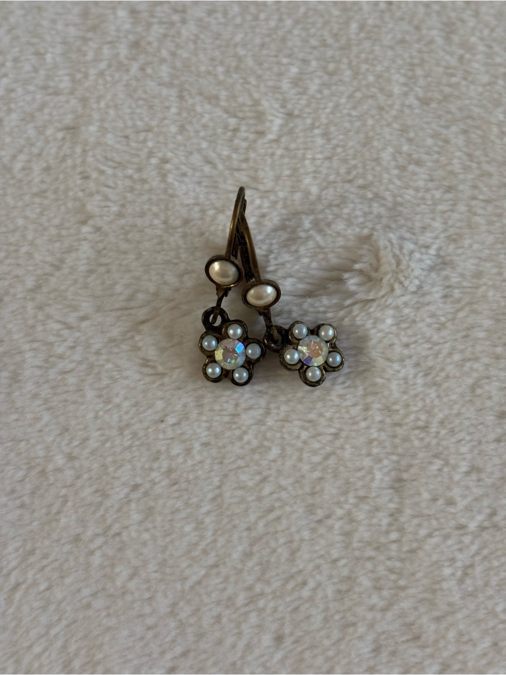 Michal Negrin Pearl/Crystal Flower Drop Earrings
